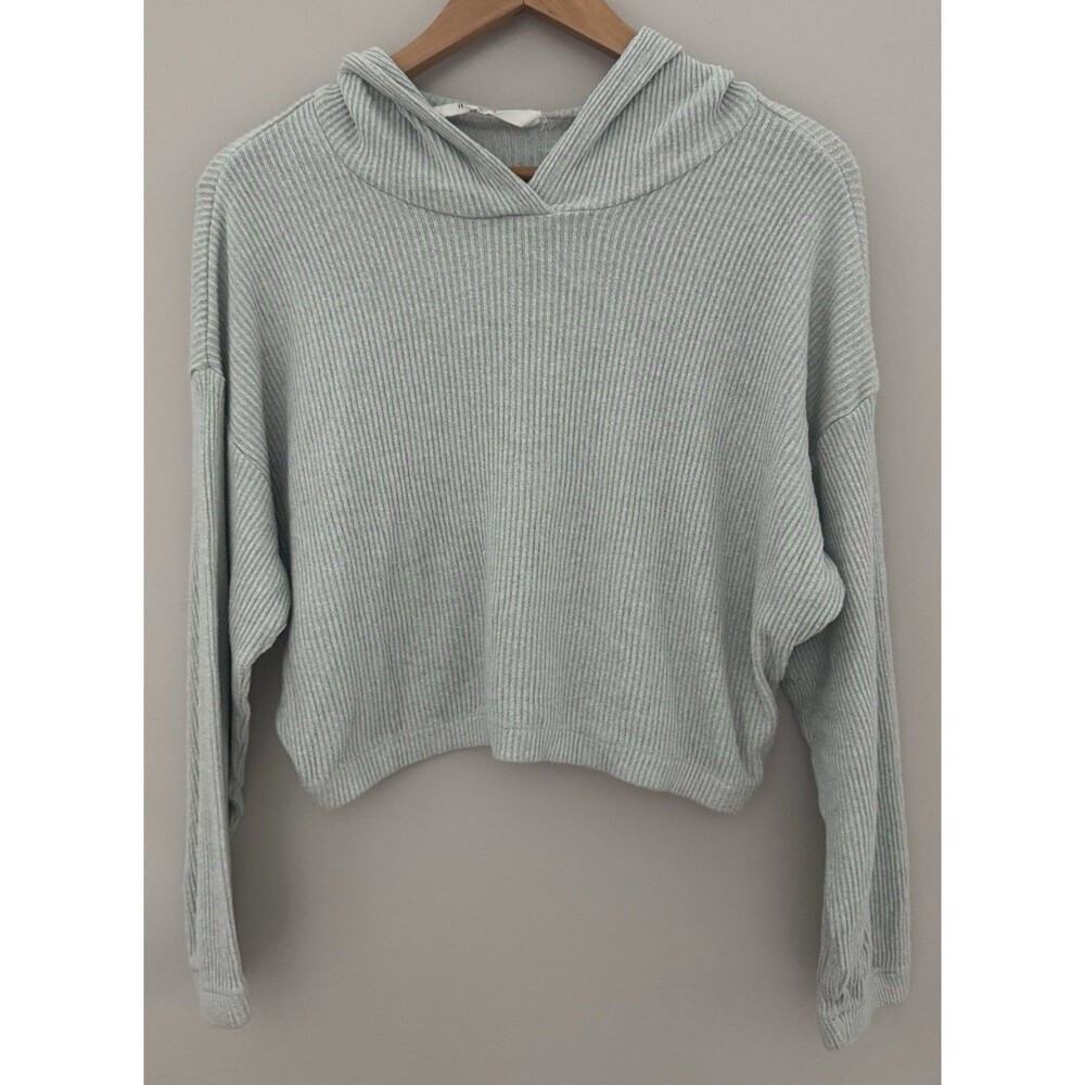 H&M Girls 16 Light Green Soft Hooded Long Sleeve Ribbed Dolman Top